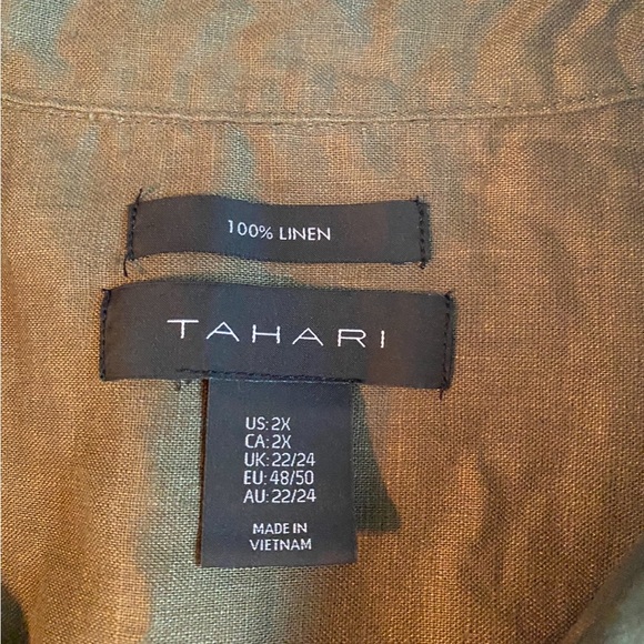 Tahari 100% Linen Midi Dress Plus Size 2X Pop Over Beachy Army Green Cottagecore - Picture 3 of 4
